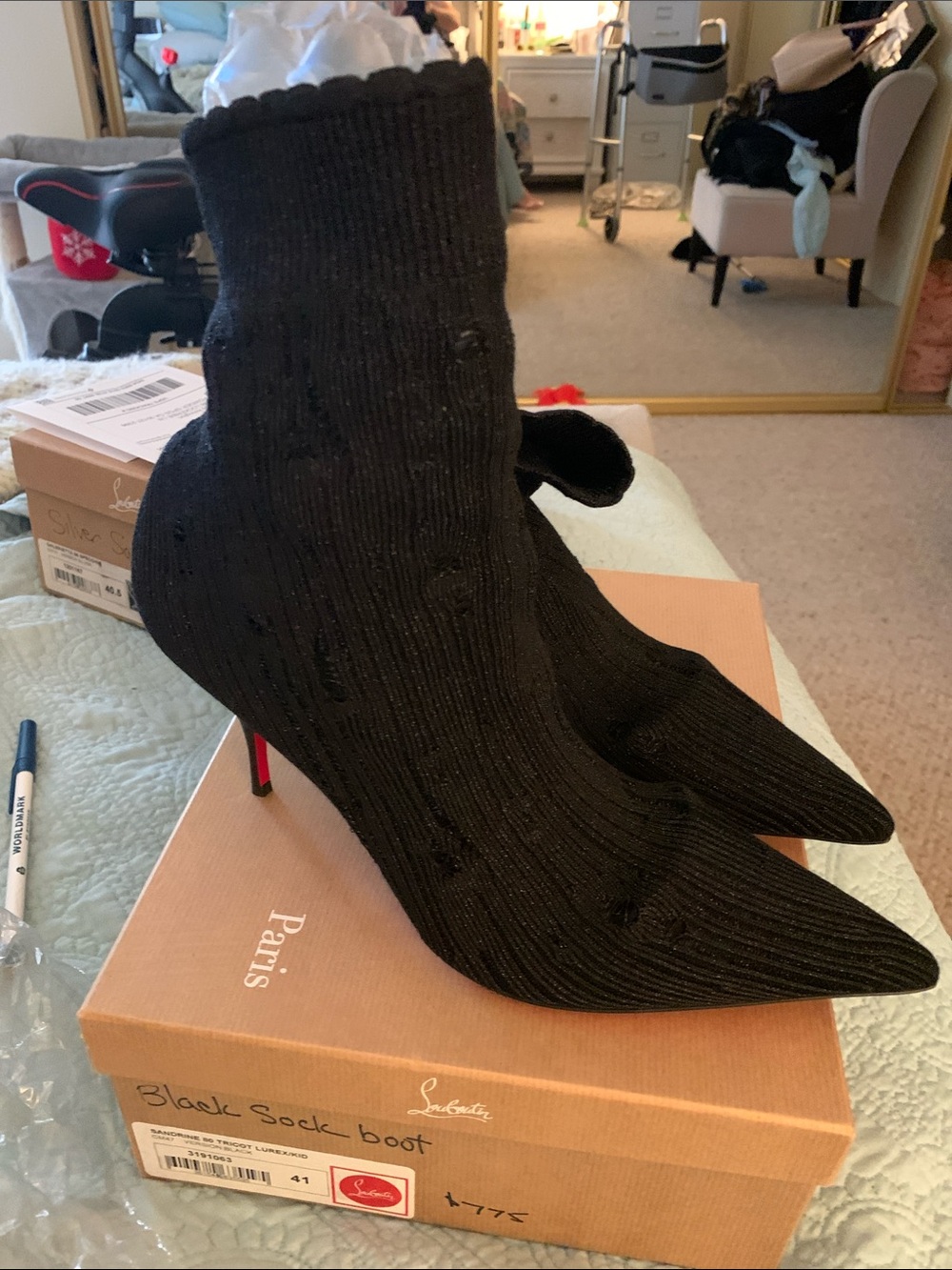 Christian Louboutin Black Sock Boot with Red Stiletto Heel